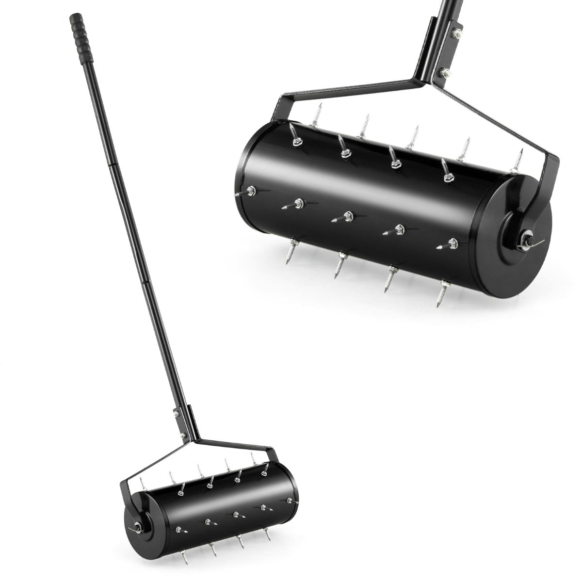 Manuell – gräsmatta luftare med handtag och spikar rulle handvertikulator – 44 x 128 cm – Svart