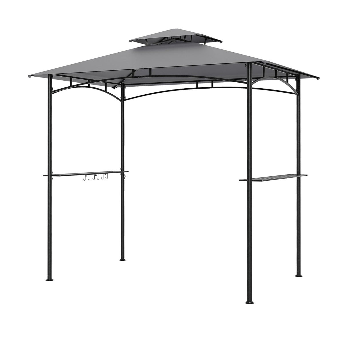 Grillpaviljong – med dubbelt tak och sidobord krokar Trädgårdspaviljong BBQ – 2 6 242 x 150 cm – Grå