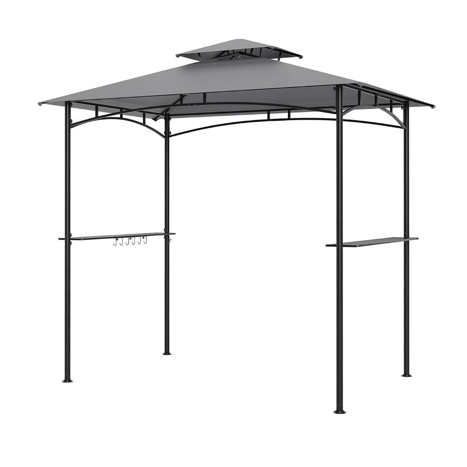 Grillpaviljong – med dubbelt tak och sidobord krokar Trädgårdspaviljong BBQ – 2 6 242 x 150 cm – Grå