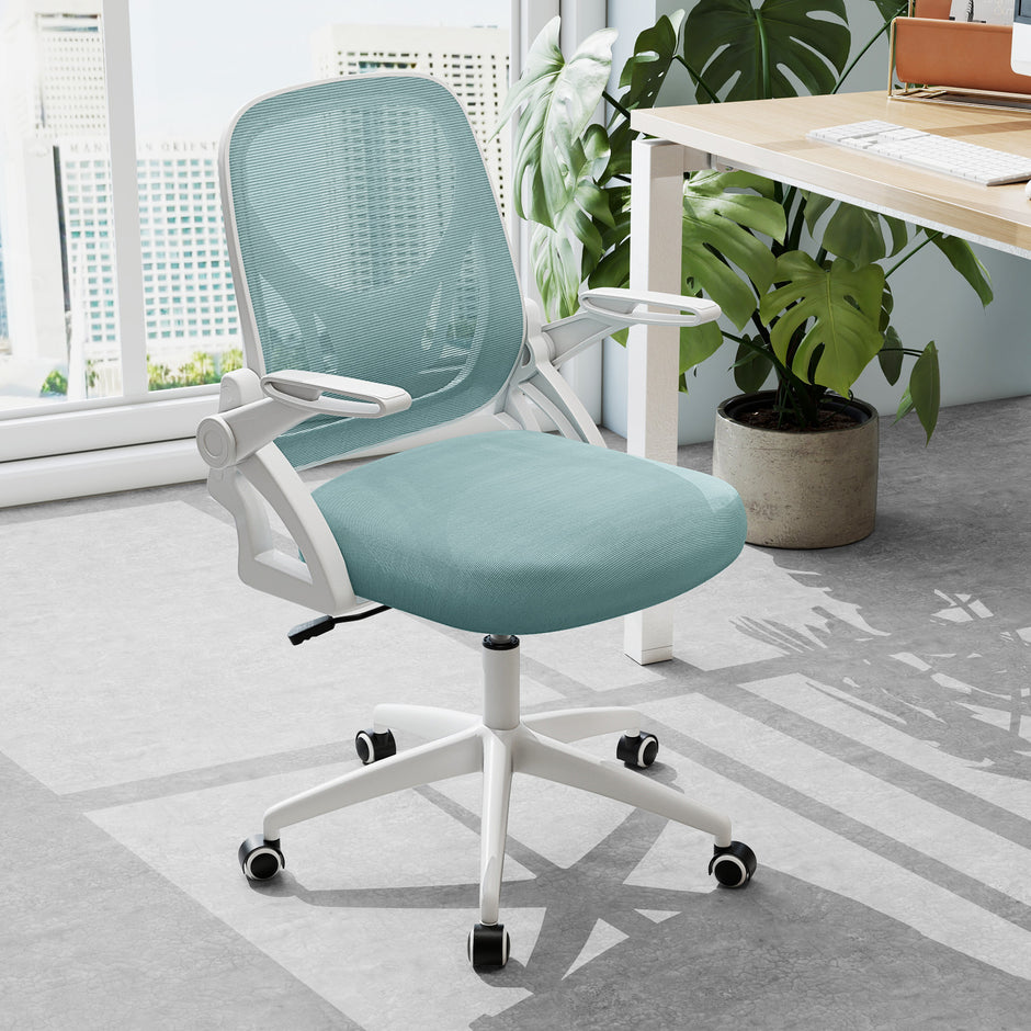 Ergonomisk – kontorsstol med fällbara armstöd och gungfunktion, skrivbordsstol – Blå