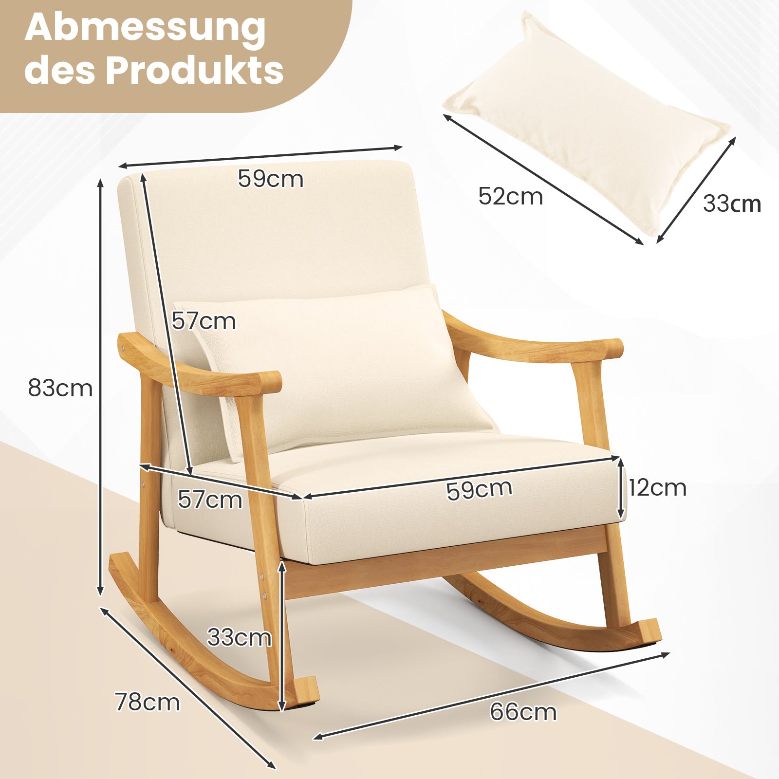 Gungstol – med hög rygg och vadderad sits Modern accentstol – Beige