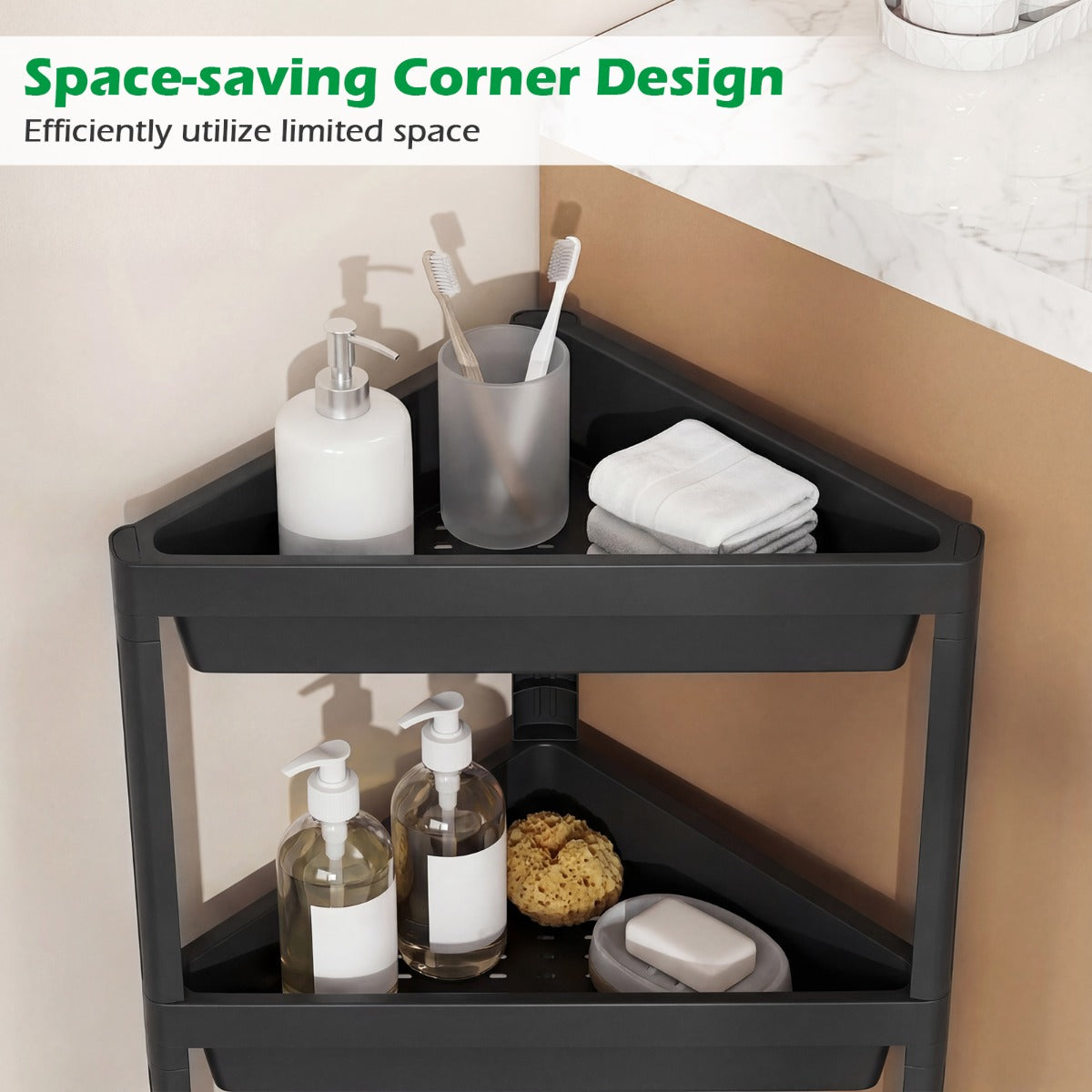 pack – hörnhylla med avtagbar design och dräneringshål fristående badrumshylla – 2 – Svart
