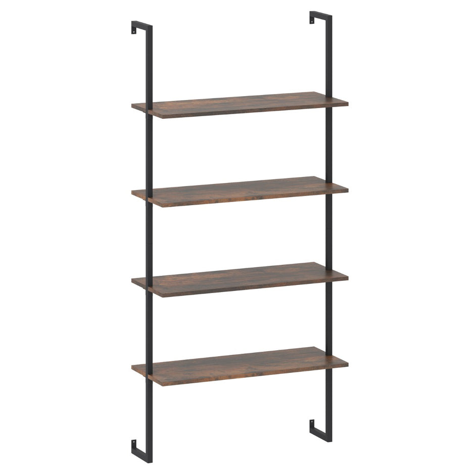vånings – Vägghylla Industriell svävande Förvarings Display med Metall Ram – 4 – Brun