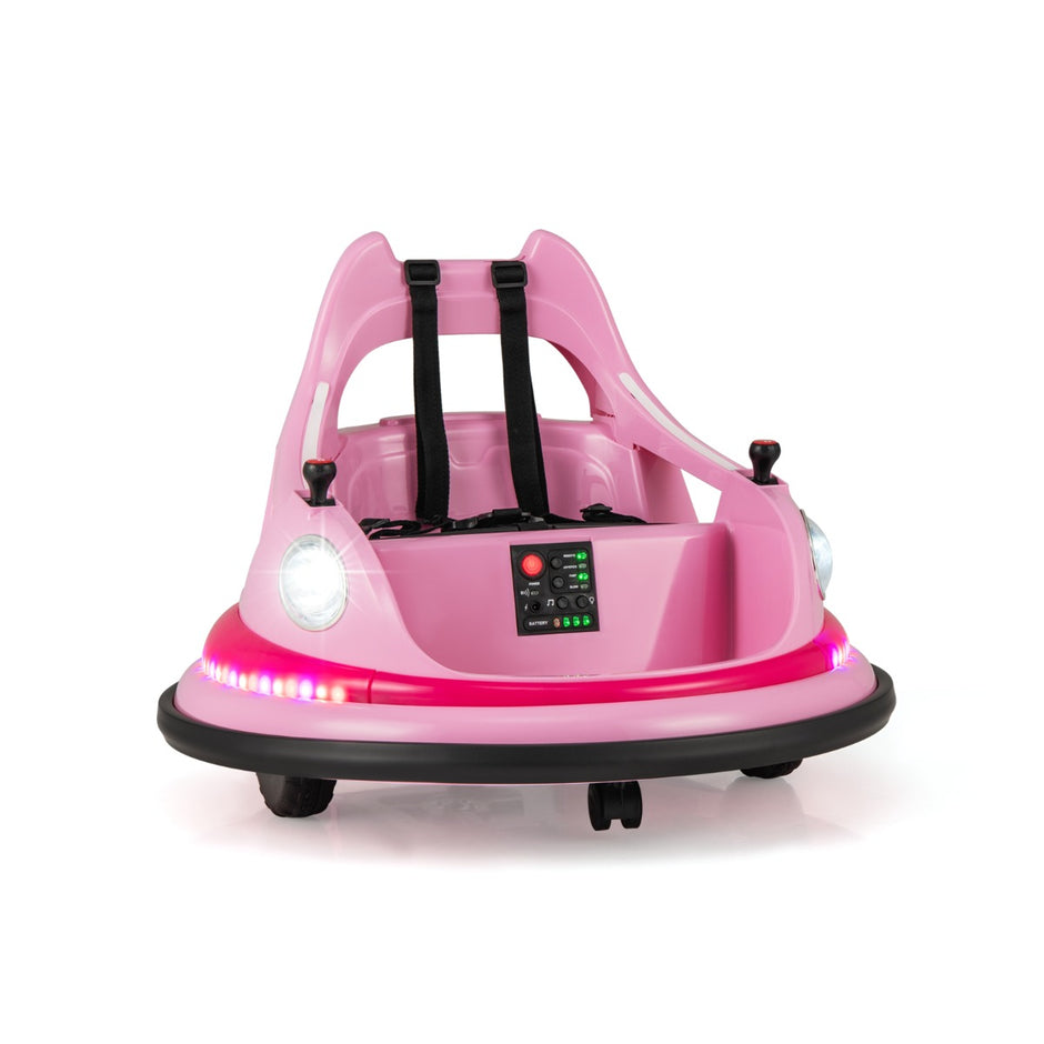 Barn – El Bumpercar 12V Batteri drivet med Fjärrkontroll och Dubbel Joystick 360° Svängning – Rosa
