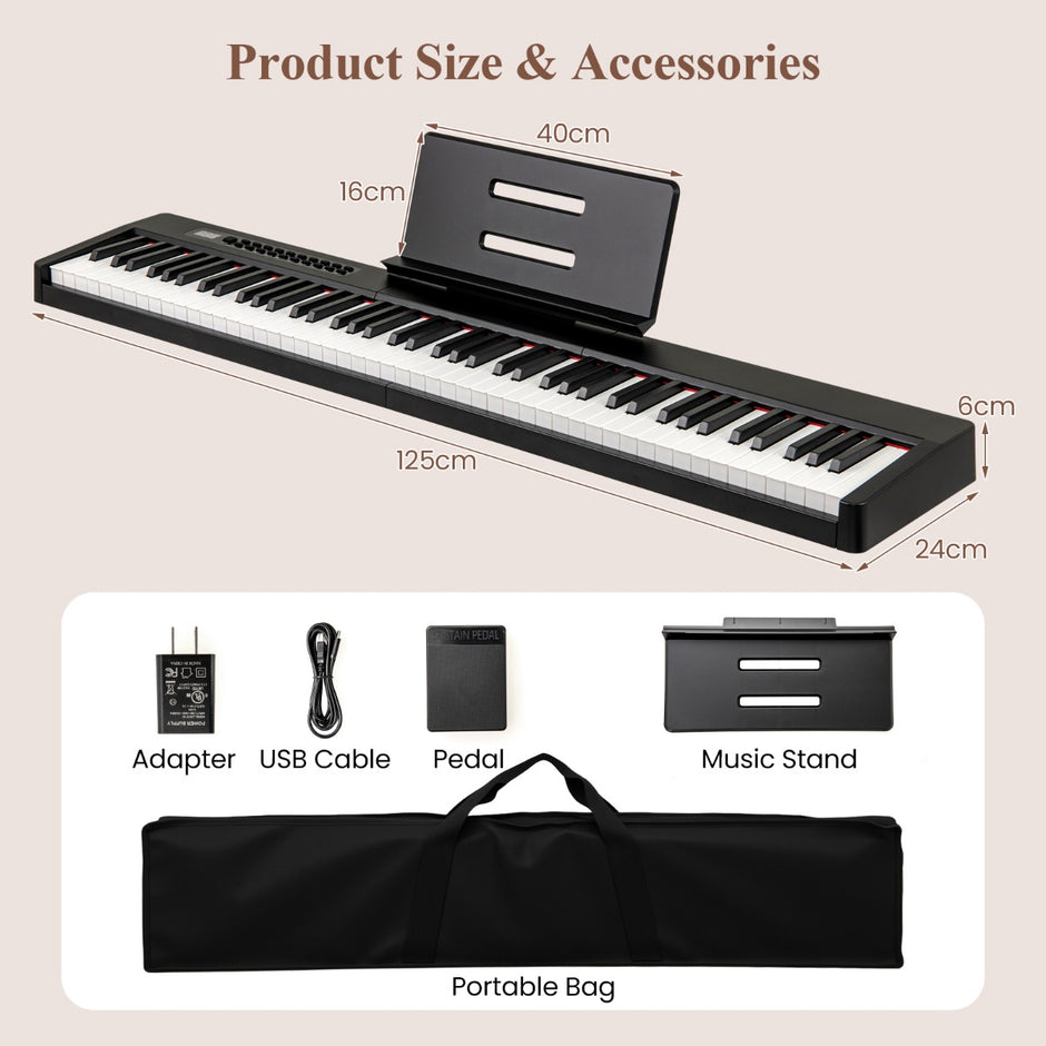 tangenter – digitalt piano bärbart fullformat elektriskt keyboard – 88 – Svart