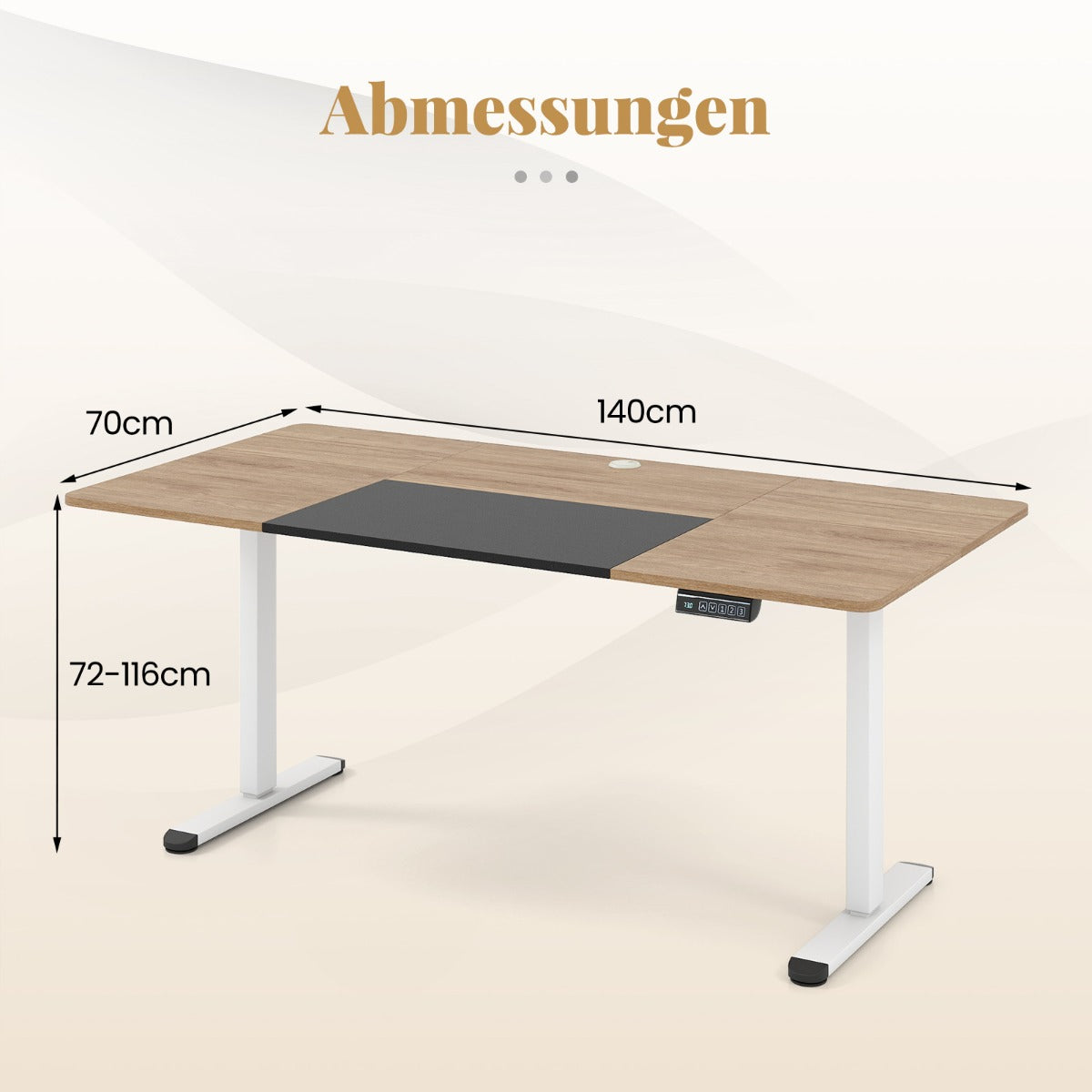 Elektriskt – ståbord höj och sänkbart skrivbord ergonomiskt sitt – 140 x 70 cm – Beige