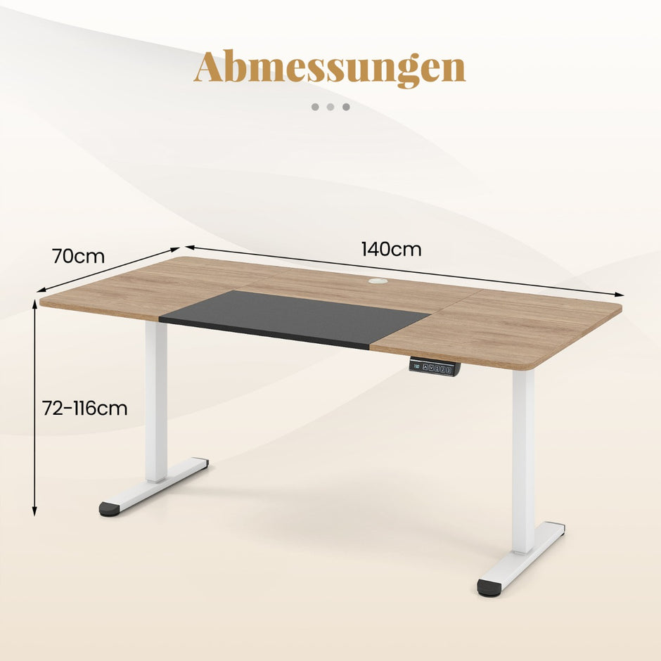 Elektriskt – ståbord höj och sänkbart skrivbord ergonomiskt sitt – 140 x 70 cm – Beige