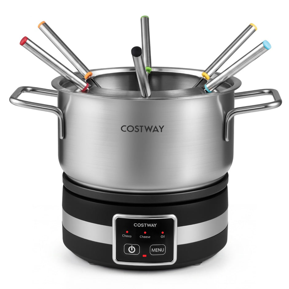 Elektriskt – fondue set 1200W med temperaturreglering och avtagbar rostfri stålgryta – Svart och silver