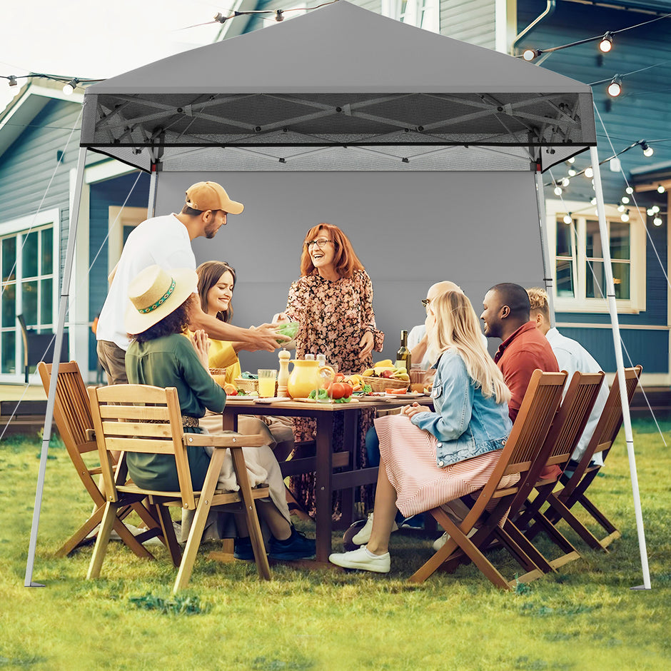 Paviljong – Pop up Höjdjusterbar med sidovägg och markspik Vattentät Solskydd Partytält Trädgårdstält – 2 x 2 m – Grå