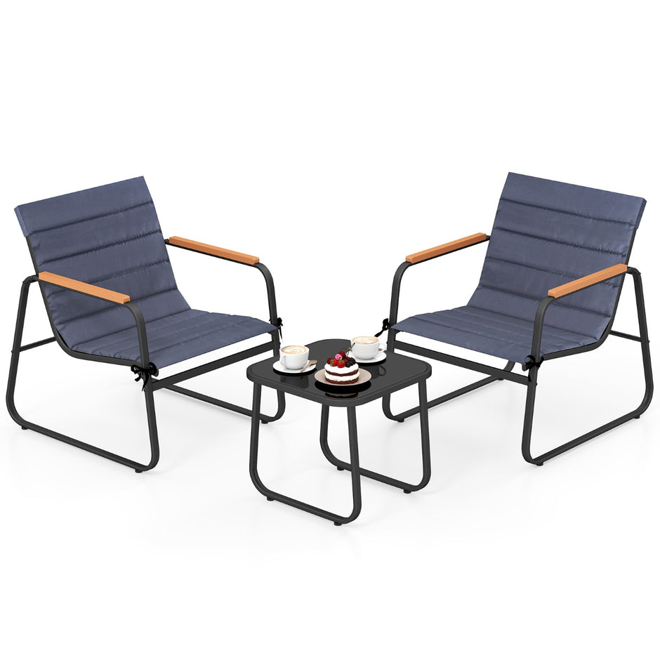 deligt – Bistro set för terrassen Utomhus Samtalsgrupp med Polstret och Glas Soffbord – 3 – Svart