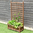 Blomlåda – med spaljé, planteringslåda i trä för klätterväxter, högbädd – 64,5 x 28 x 120 cm – Brun