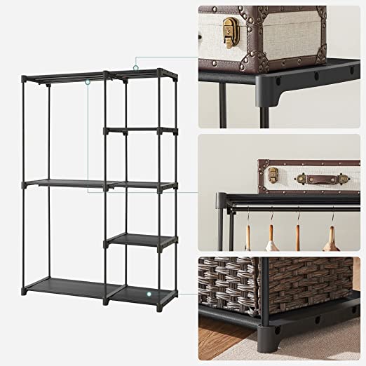 Garderob – Vikbar med 2 klädstänger – Svart