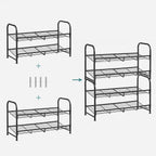 Shoe Rack - med 2 hyllor - Stackbar skoförvaring - för högst 8 par skor - gjord av stål - svart