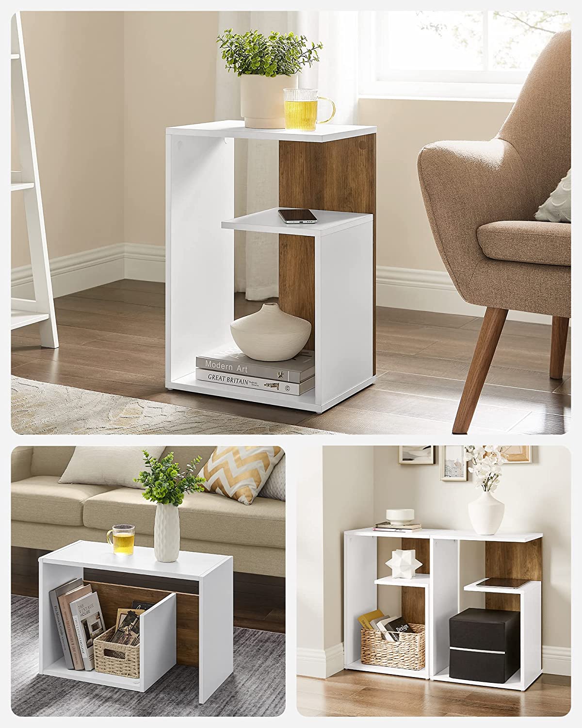 Sidobord – Modern design med förvaringsutrymme – Brunvit