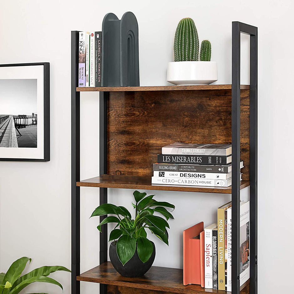 Bokhylla – Kraftig stålram – Vintage brun-svart