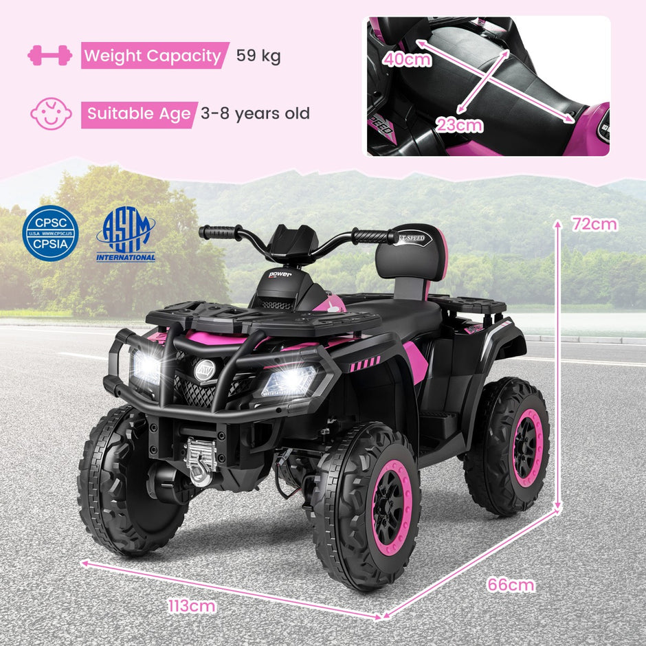 Barn – ATV 24V sitsig hjulig fyrhjuling Elfordon med motorer Mjuk start och fjädring LED lampor Musik – 2 4 4 – Rosa