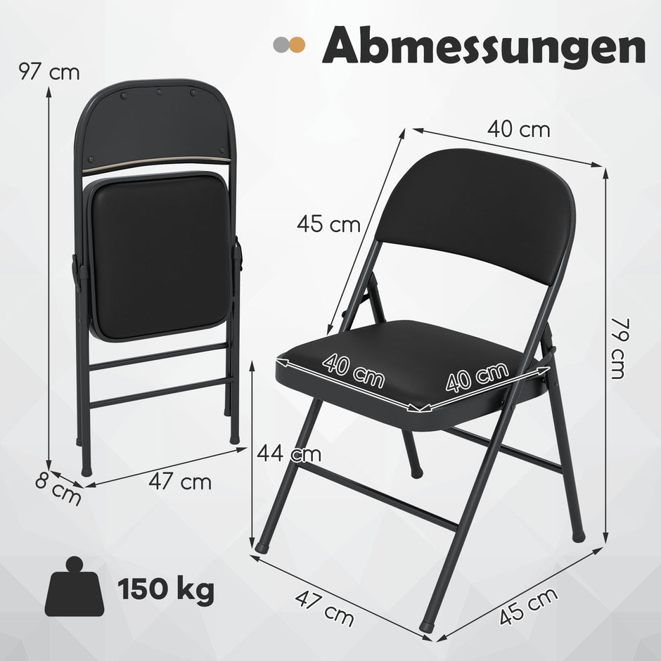 stycken – hopfällbara trädgårdsstolar campingstolar konstläder med metallram matstolar vadderade upp till belastning – 4 150 kg – Svart