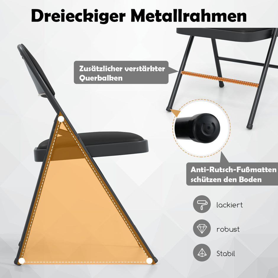 stycken – hopfällbara trädgårdsstolar campingstolar konstläder med metallram matstolar vadderade upp till belastning – 4 150 kg – Svart