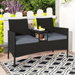 Trädgårdsbänk – med bord sits Polyrattan sittbänk sittgrupp trädgårdsmöbler terrassmöbler – 2 – Svart