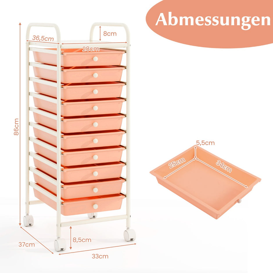 Rullvagn – Bad Rullcontainer Sidovagn med Lådor Transparent/Färgglad/Svart/Gul – 10 33 x 37 x 86 cm – Ljusrosa