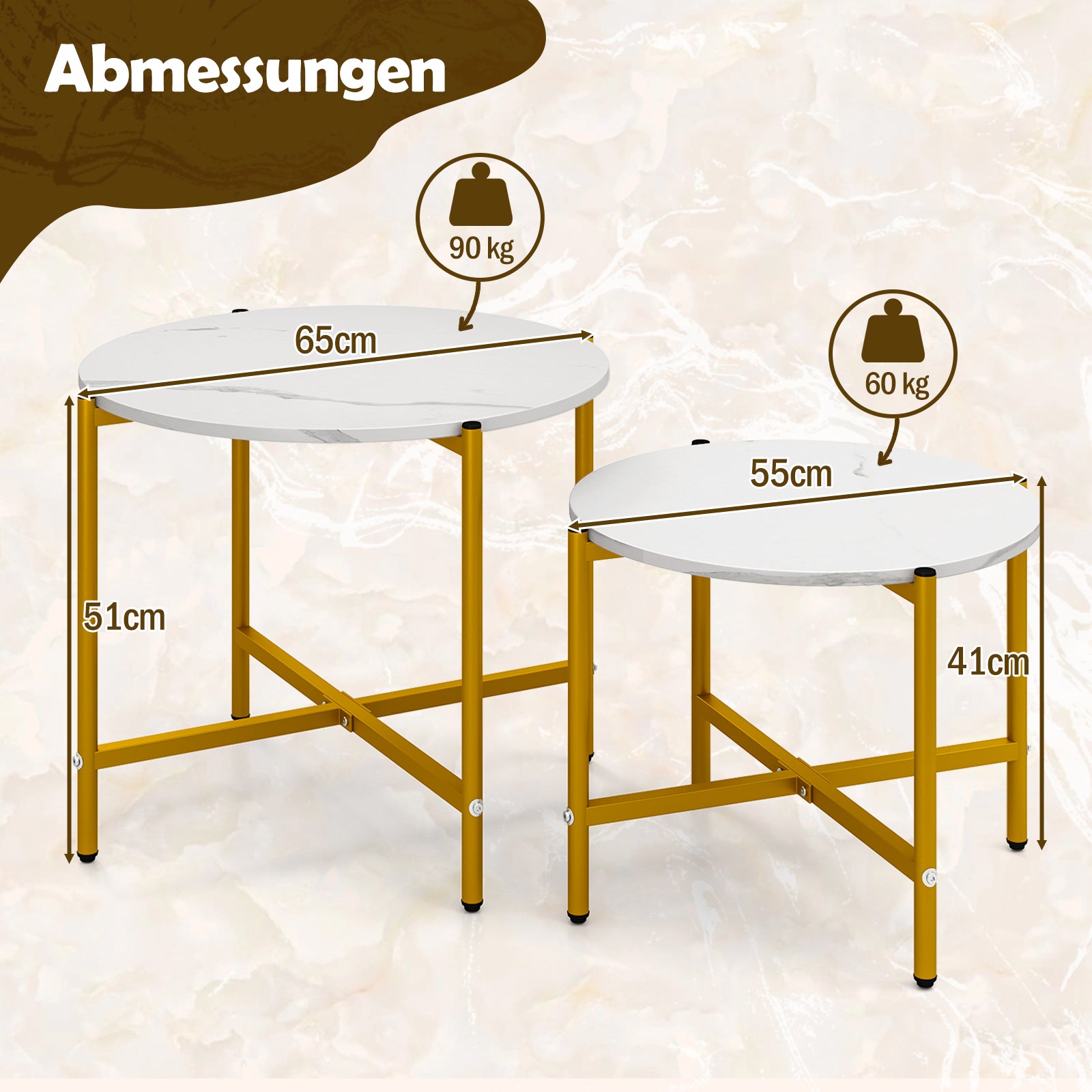 Rund – soffbordset med metallram stapelbara sidobordset – Vit