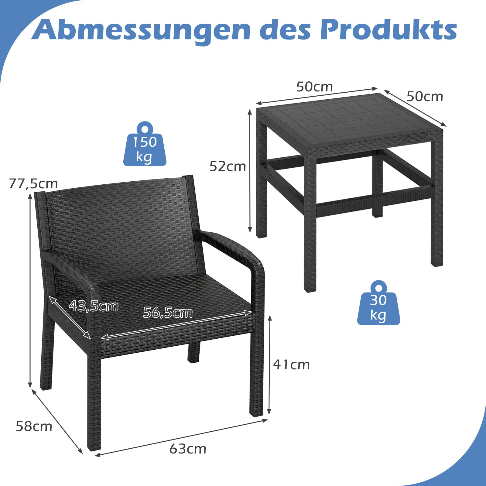 delat – Rattan Trädgårdsmöbel Set Väderbeständigt Balkongmöbel Balkongset inklusive Stolar med Bord – 3 2 – Svart