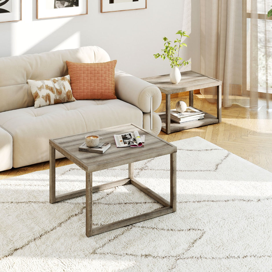 pack – rektangulära stapelbara soffbord med förvaringsyta, sidobord i lantlig stil – 2 – Grå