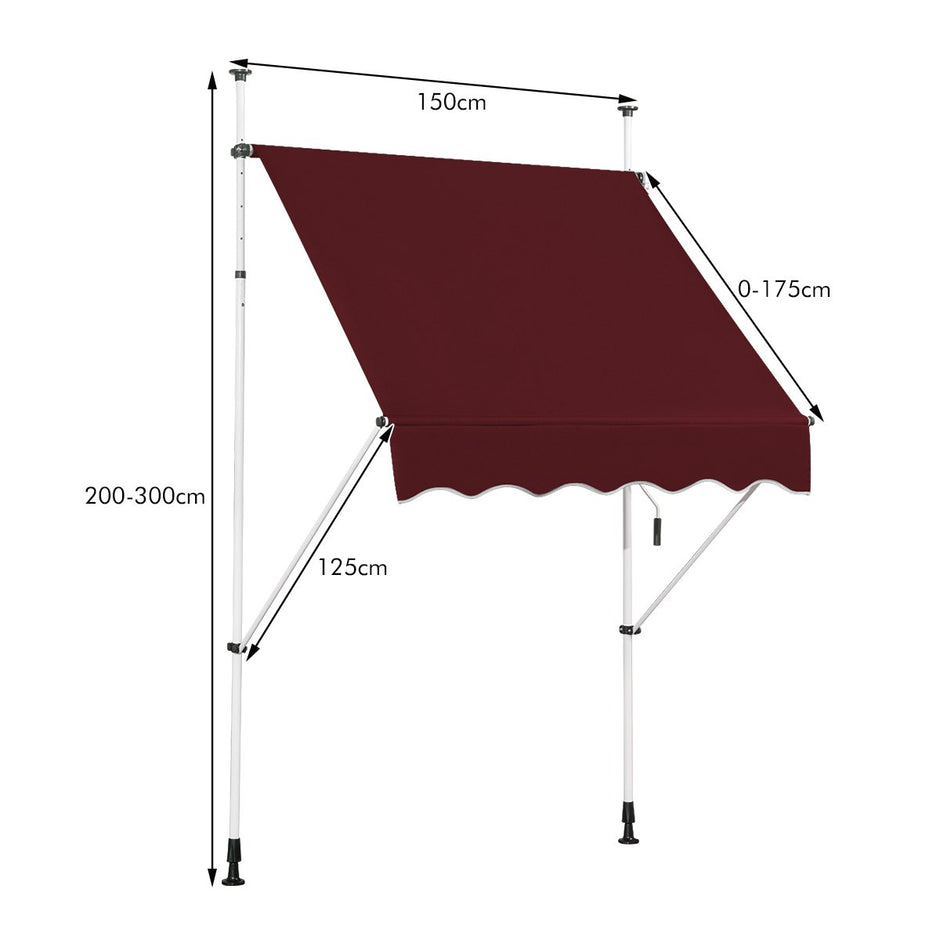 Bred – klämbalkongmarkis utan borrning UV beständig höjdjusterbar – 150 cm – Röd