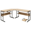L – formad skrivbord med vinklingsbart bordsskiva, nedre bokhylla och CPU ställ, ritbord, – 170 x 150 x 75 cm – Natur