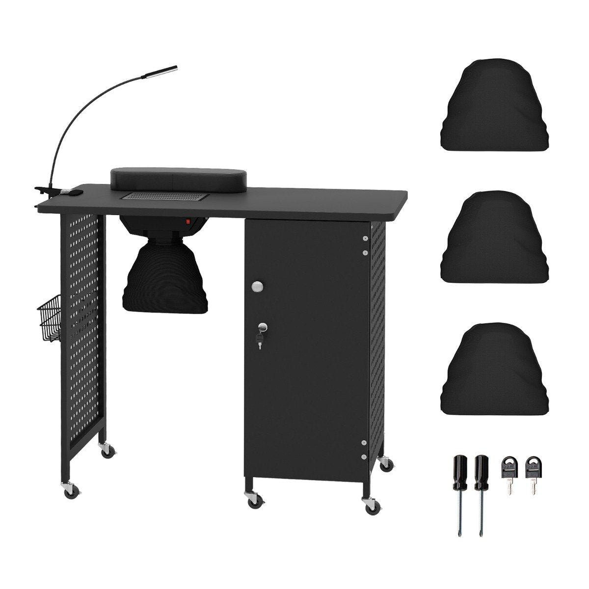 Manikyrbord – med hjul, nageltekniker skrivbord dammpåsar och avluftningsfläkt – 6 – Svart