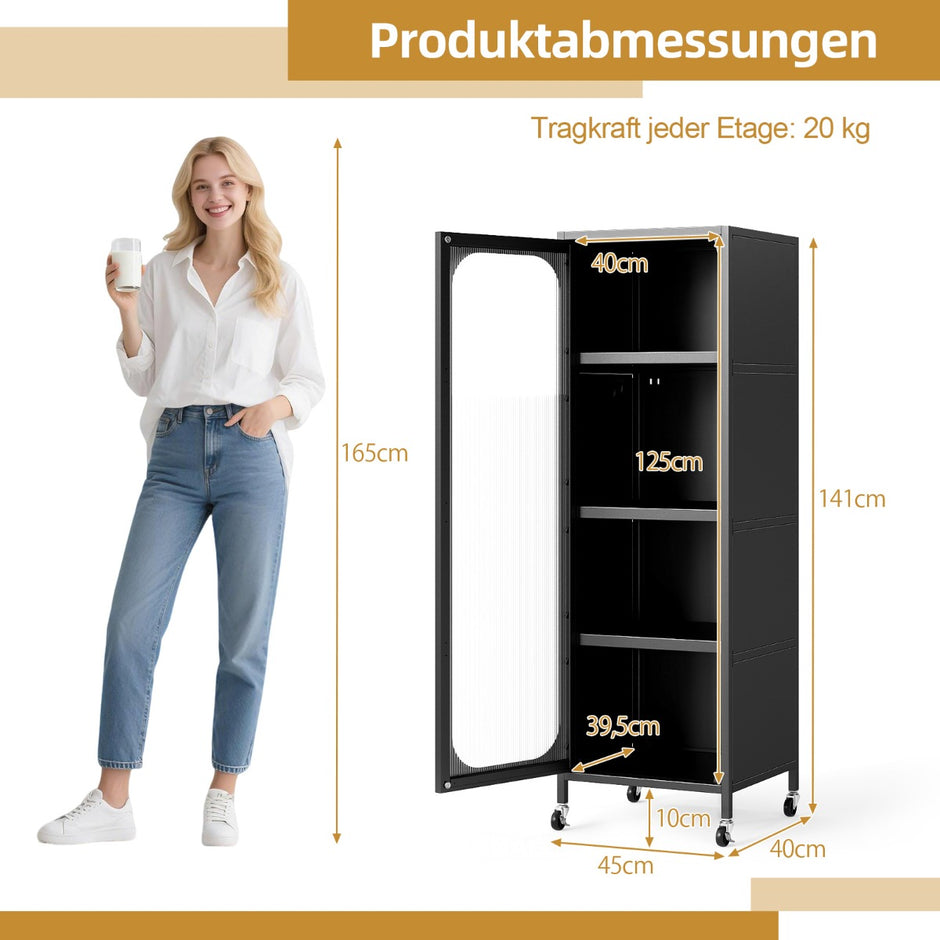 vånings – metallskåp för kök, högt smalt multifunktionsskåp med justerbara hyllor – 5 – Svart