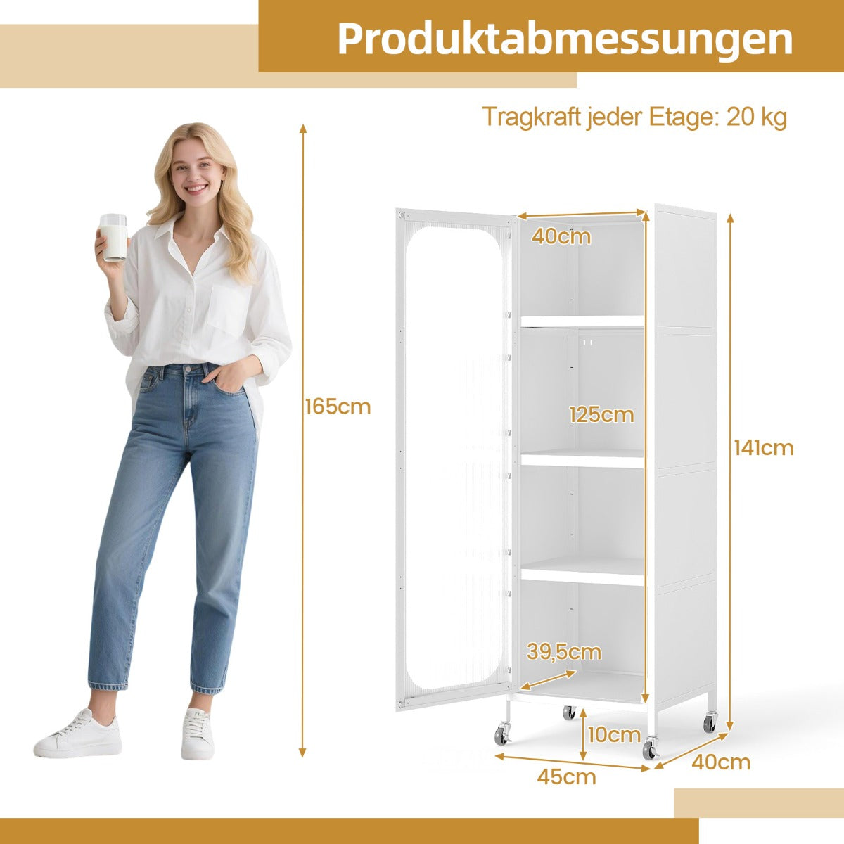 vånings – metallskåp för kök, högt smalt multifunktionsskåp med justerbara hyllor, vitt – 5 – Vit