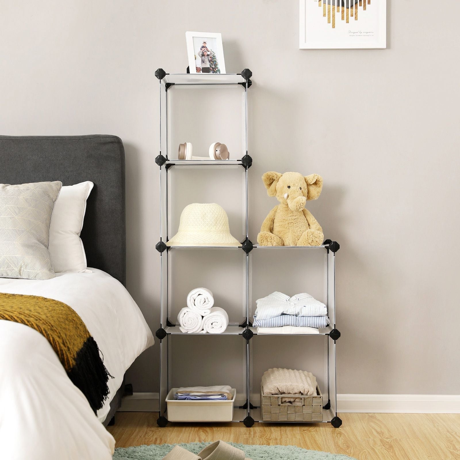 Shoe Rack - Cube skåp - förvaringsskåp med 6 fack - vita plastdörrar