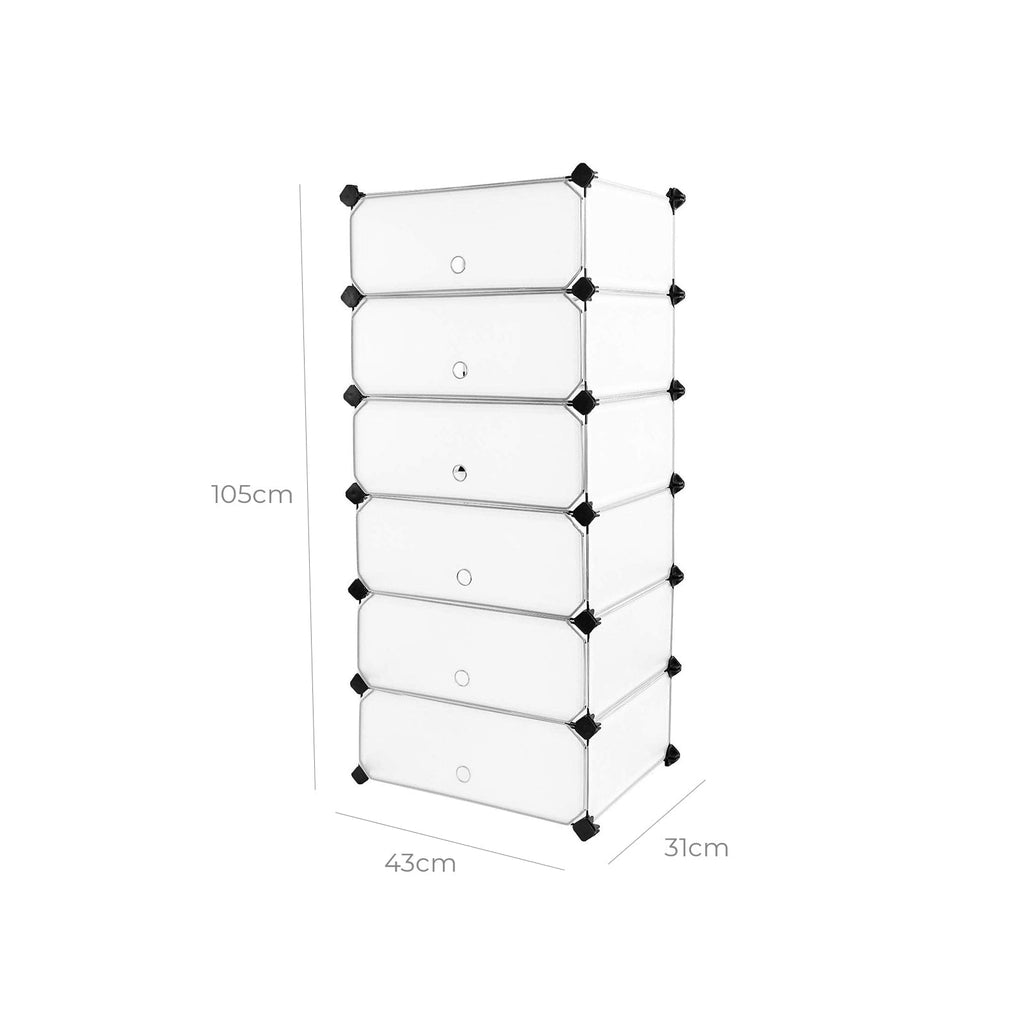 Shoe Rack - Cube skåp - förvaringsskåp med 6 fack - vita plastdörrar
