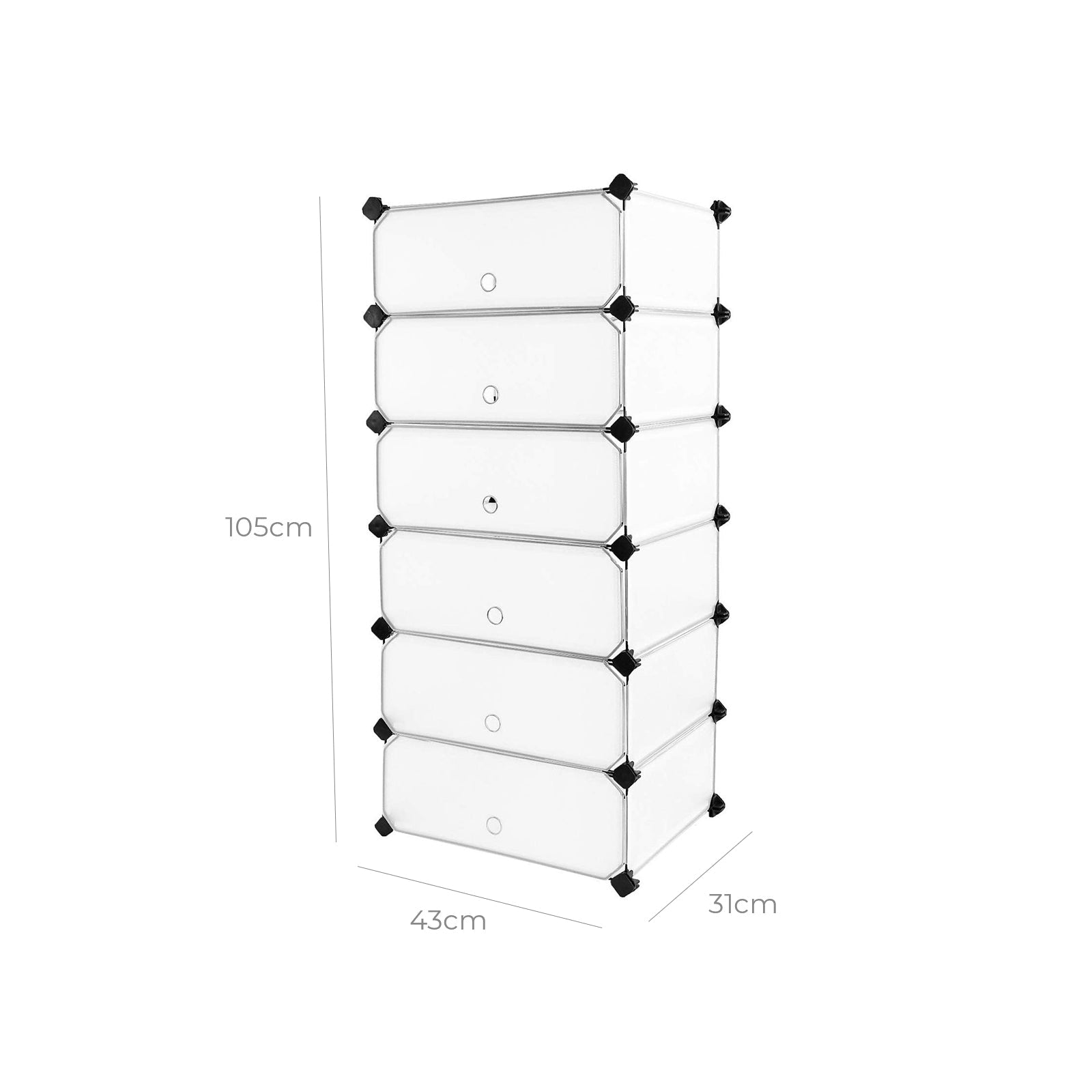 Shoe Rack - Cube skåp - förvaringsskåp med 6 fack - vita plastdörrar
