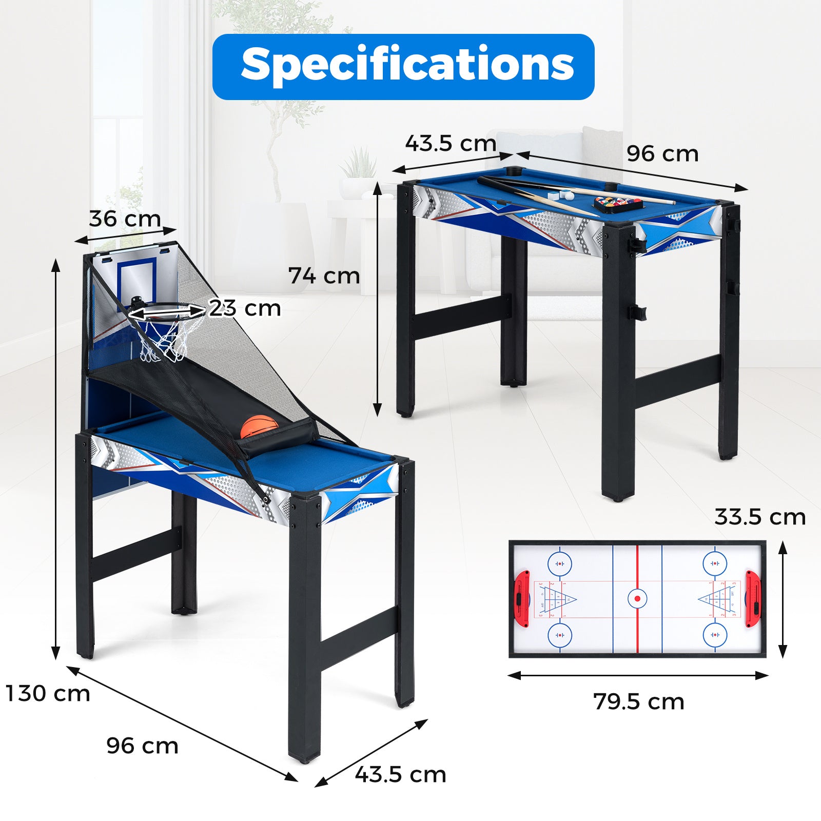 6‑i‑1 – spelbord för barn och vuxna, multifunktionsbord med basket, biljard airhockey