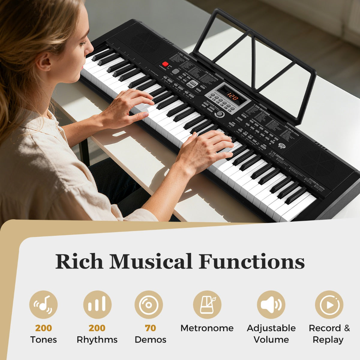 tangenters – bärbart keyboard med rytmer och ljudfärger Elektroniskt piano – 61 200 200 – Svart
