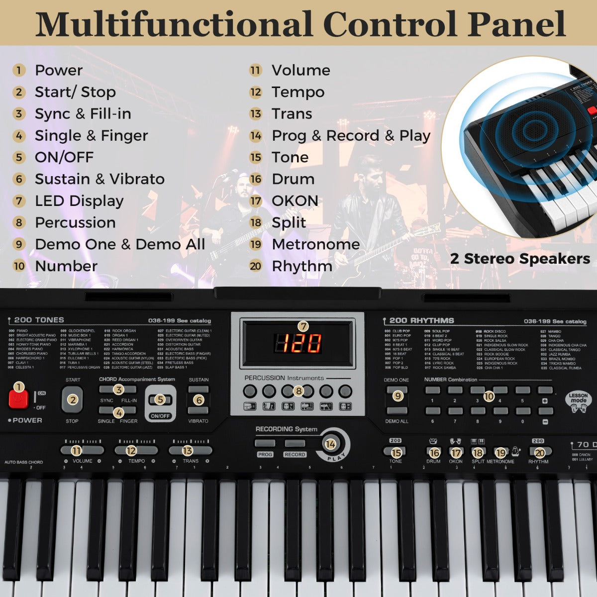 tangenters – bärbart keyboard med rytmer och ljudfärger Elektroniskt piano – 61 200 200 – Svart