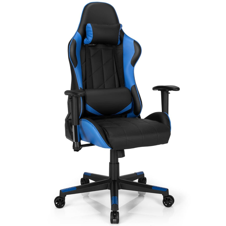 Gamingstol – Racing Style Snurrstol med nackstöd och ländryggskudde 90° 160° Justerbar lutningsvinkel – Blå