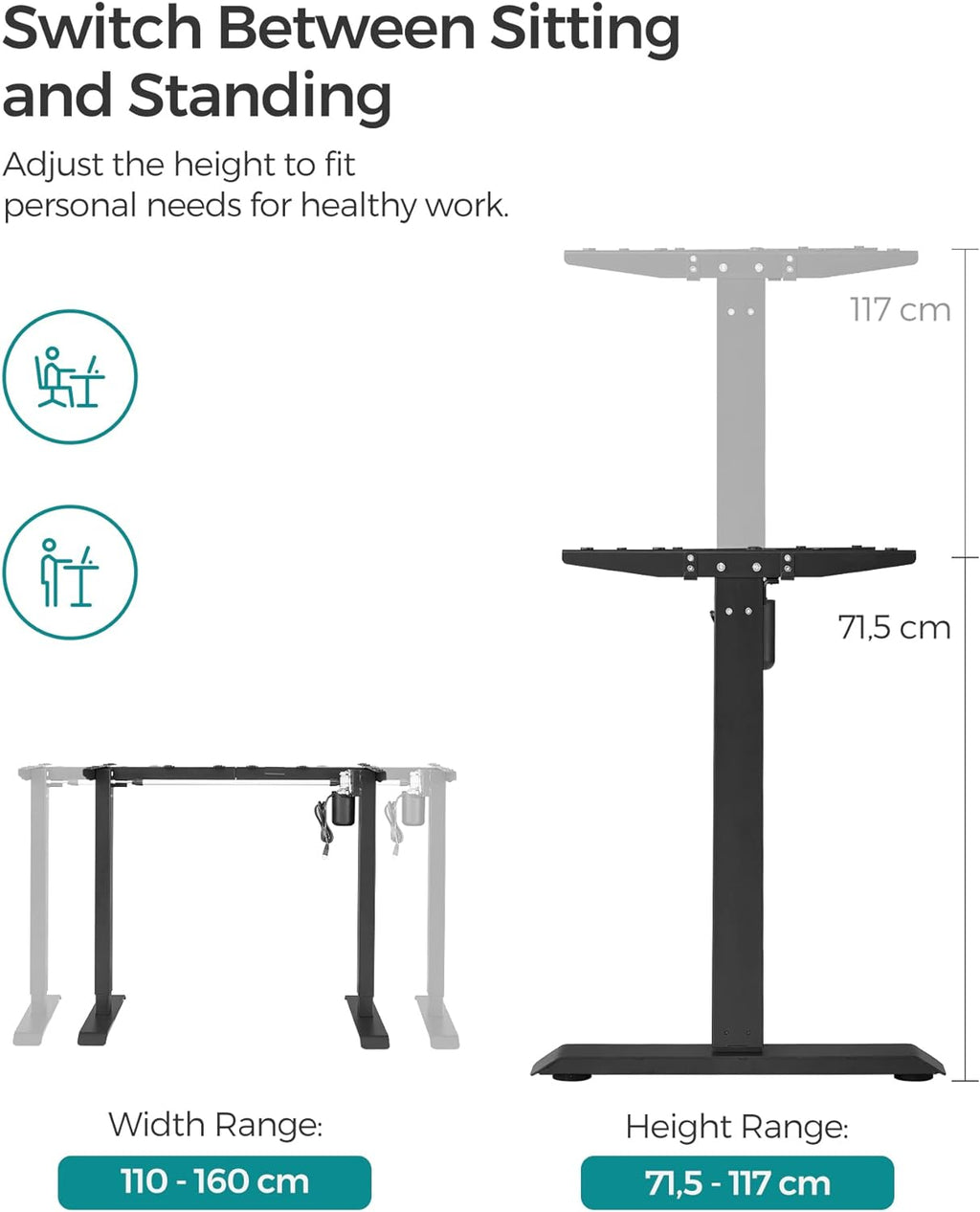 DeskFrame - Elektriskt justerbar - med hjul