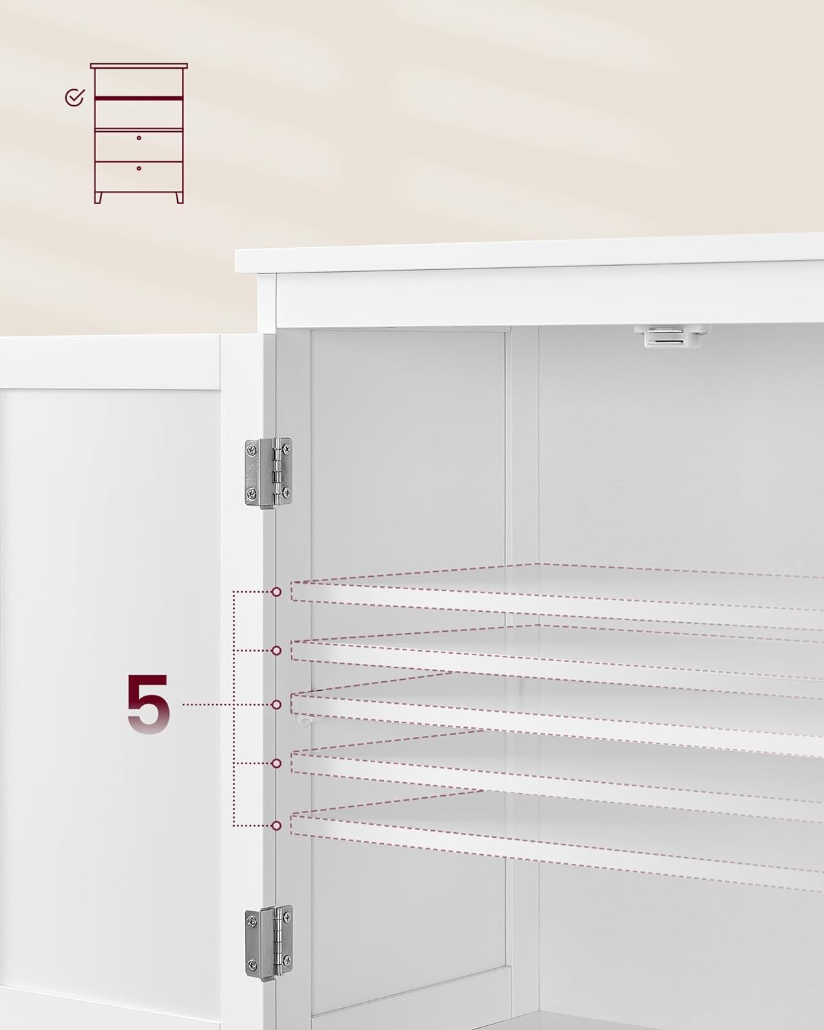 Badrumsskåp – Justerbar hylla – 2 lådor – Vit