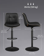 Barstol - uppsättning av 2 - med ryggstöd - bläck svart