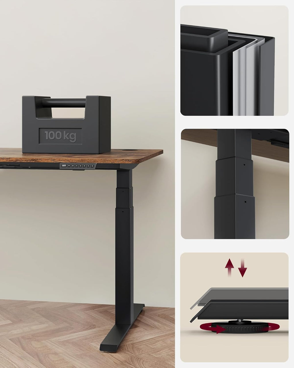 Höjd -justerbar skrivbord - med minnesfunktion - med hjul