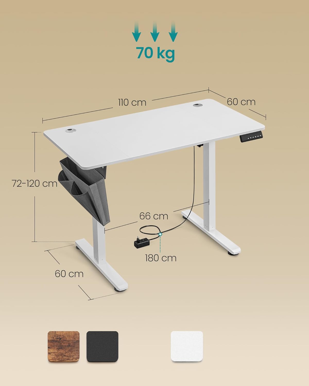 Elektriskt skrivbord - Höjdjusterbar - Flera positioner