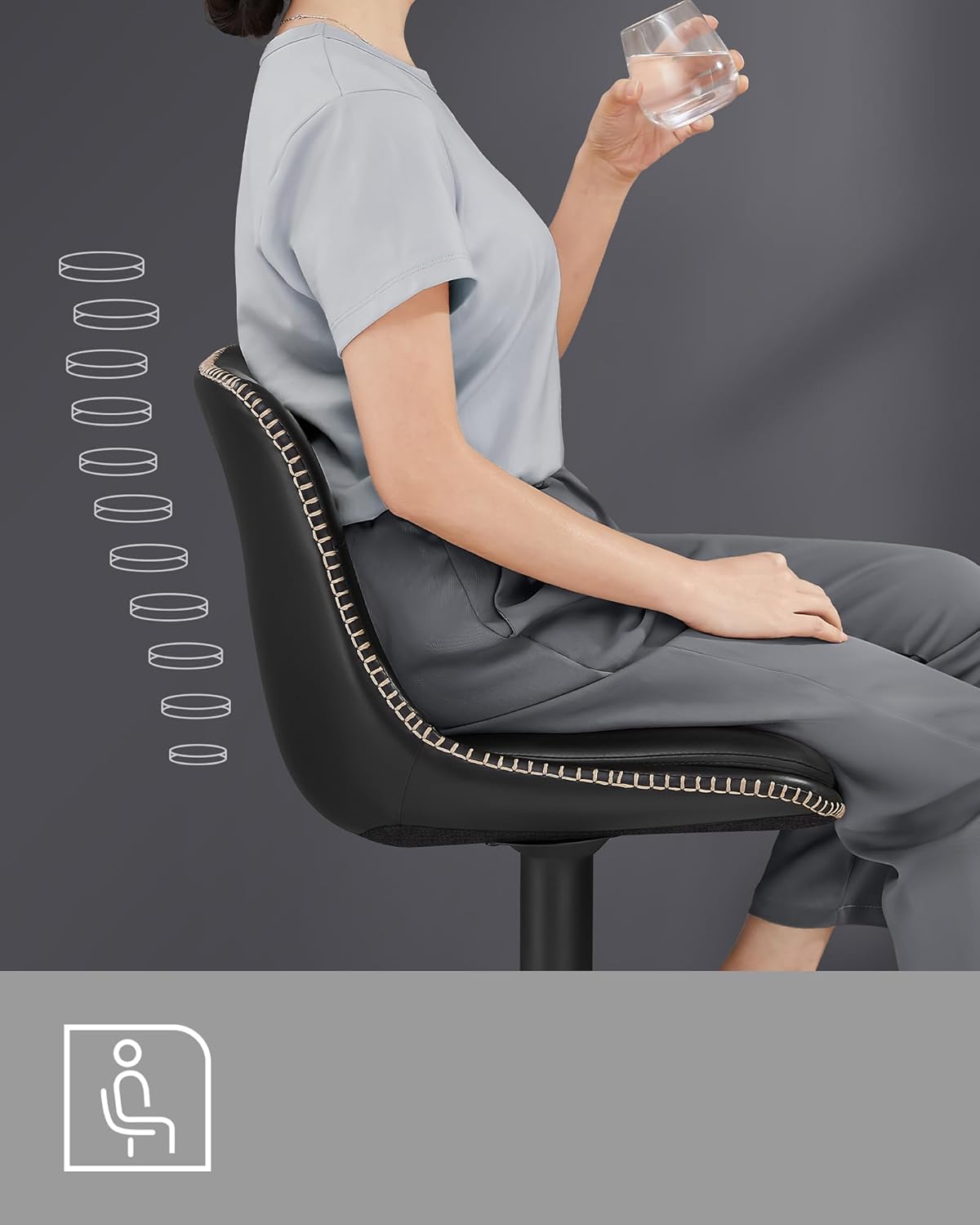 Barstol - uppsättning av 2 - med ryggstöd - bläck svart