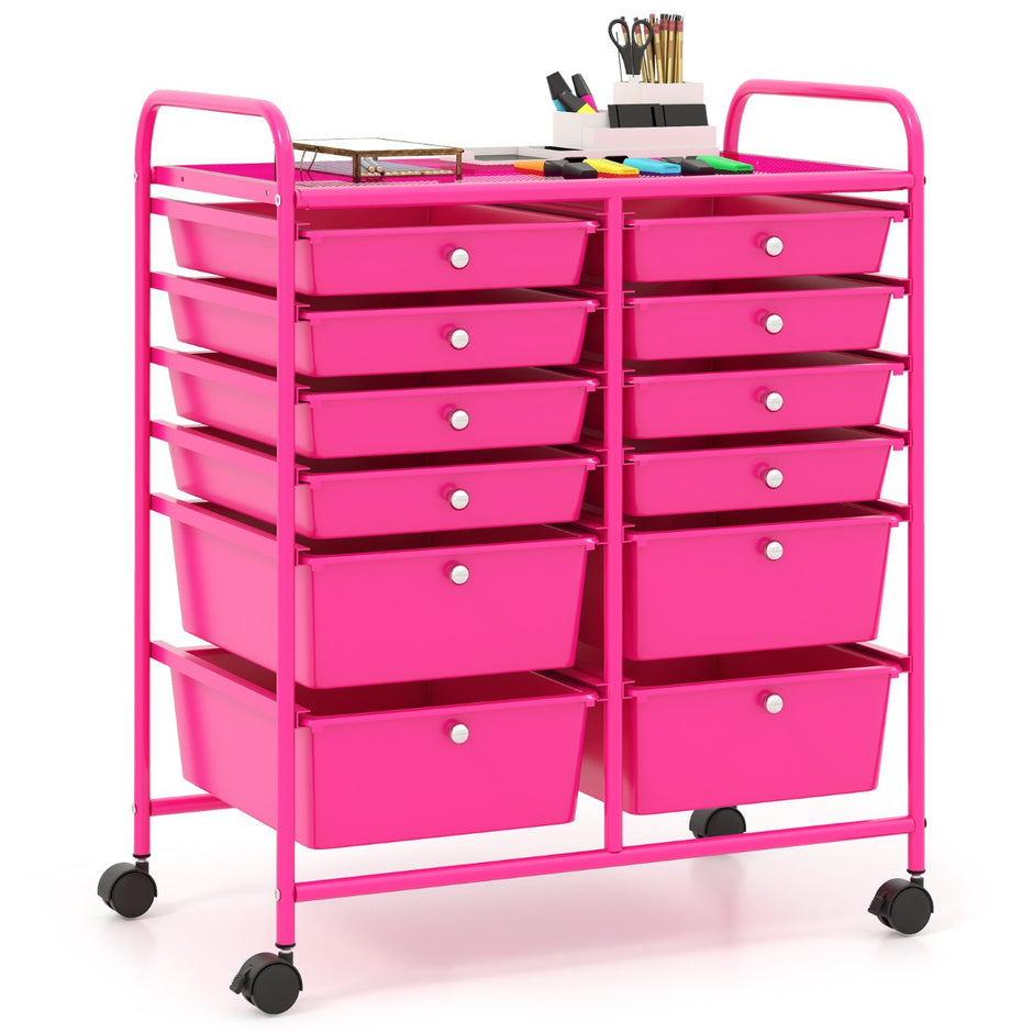 Rullvagn – med stapelbara lådor Lådvagn Rullcontainer metallstativ och avställningsyta – 12 – Rosa