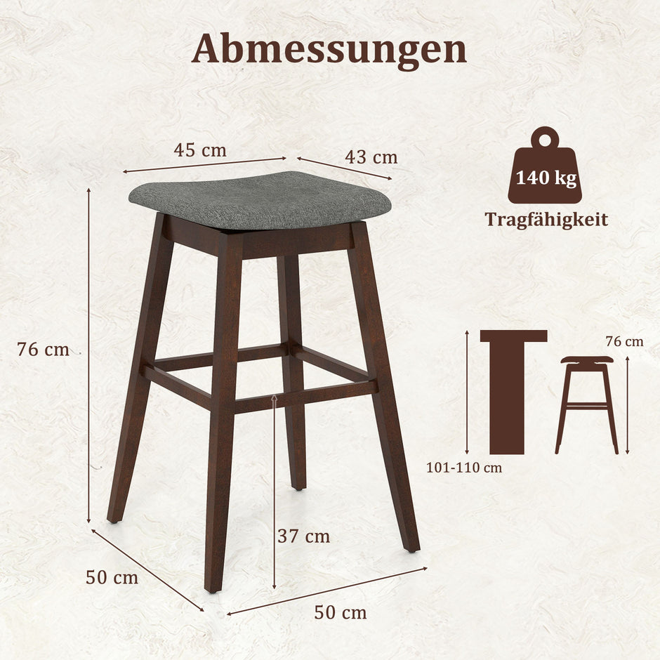 pack – barstolar med fotstöd 360° svängbar bardiskstol Polstrad bistrostol – 2 – Grå