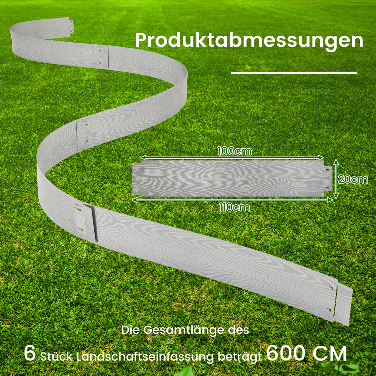 delad – gräskant Verzinkt Metall lång rabatter DIY högbädd trädgårdsbädd – 6 6 m 110 x 20 cm – Silver