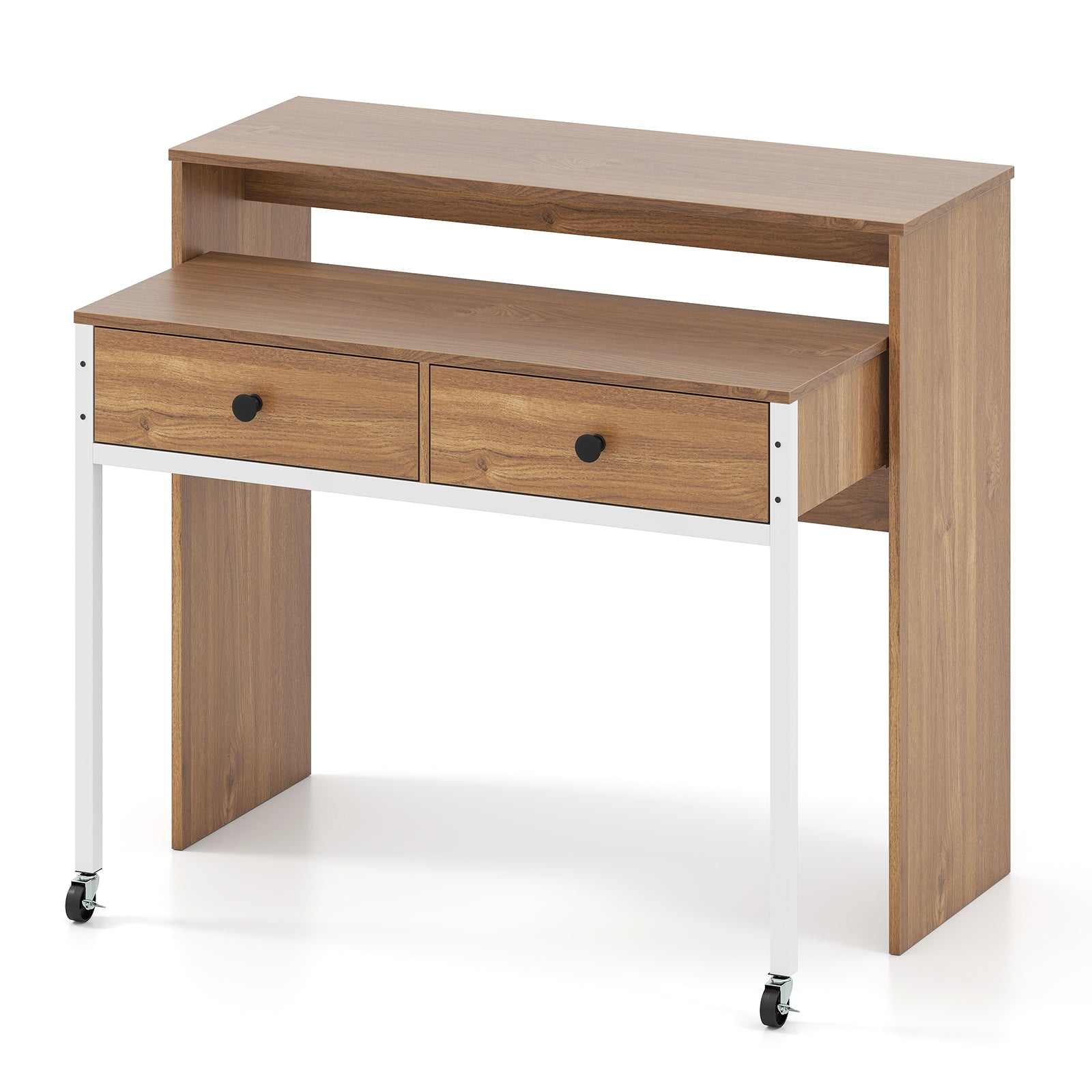 Utdragbart – skrivbord, mindre datortabell med lådor och hjul – 2 100 x 63 x 88 cm – Natur