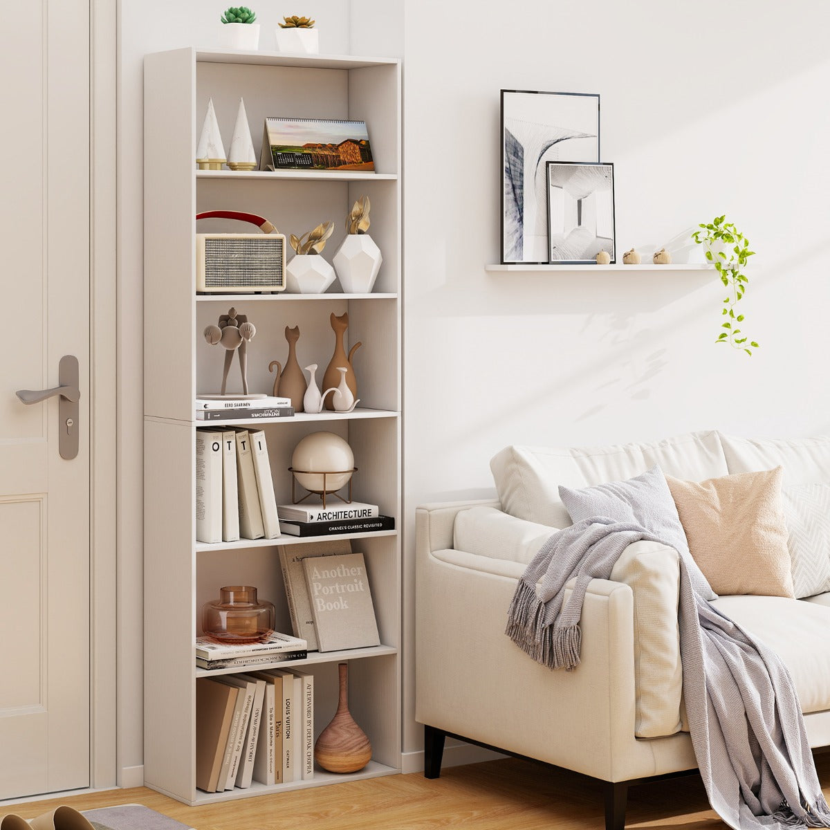 Bokhylla – med Kippskydds set Fristående Ställhylla Visning – 2 178 cm – Vit